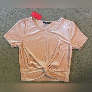 NWT Forever 21 Velour Front Twist Cropped Short-Sleeve Top